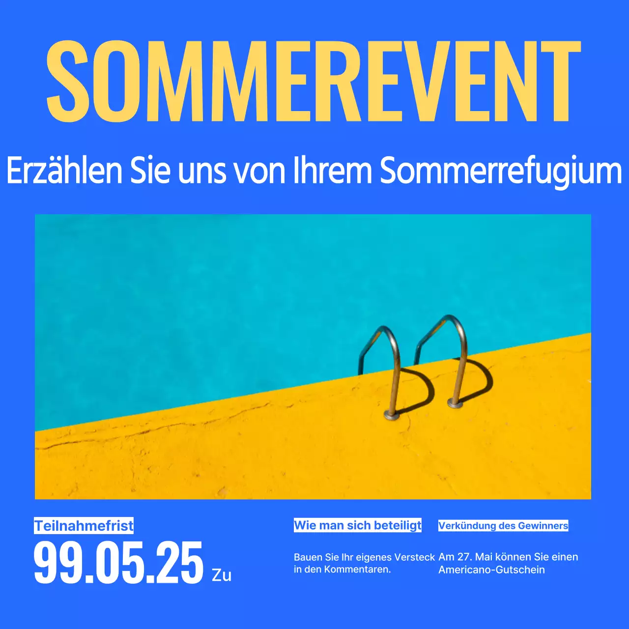 Einfache Ankündigungen für Sommerveranstaltungen in Gelb und Blau