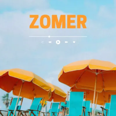 Minimalistische zomerse zeeparaplu muziekpaal in oranje en lichtblauw