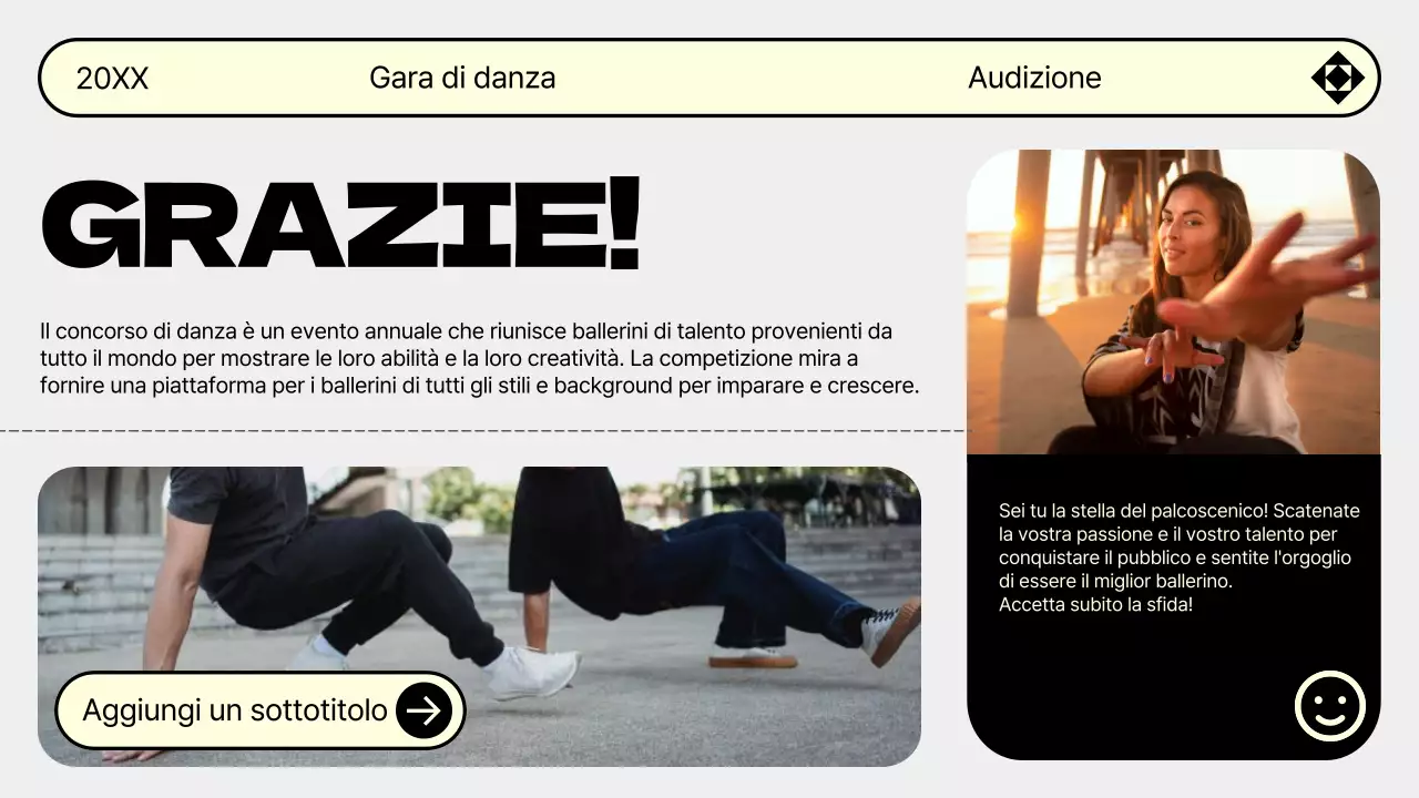 Promuovete la vostra audizione di danza con i colori di tendenza grigio e giallo