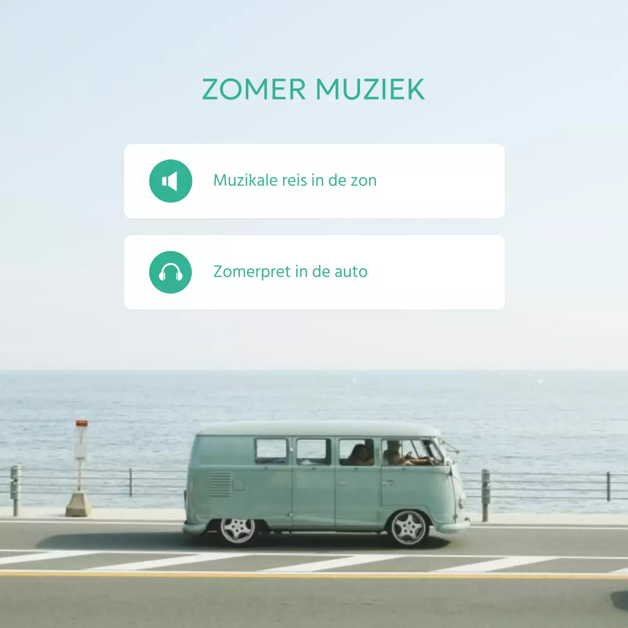 Minimalistische zomerse post met zeemuziek in mint en hemelsblauw
