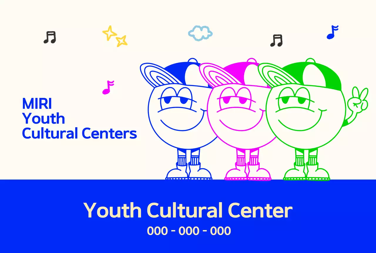 A bright and cute youth cultural center with teenage characters