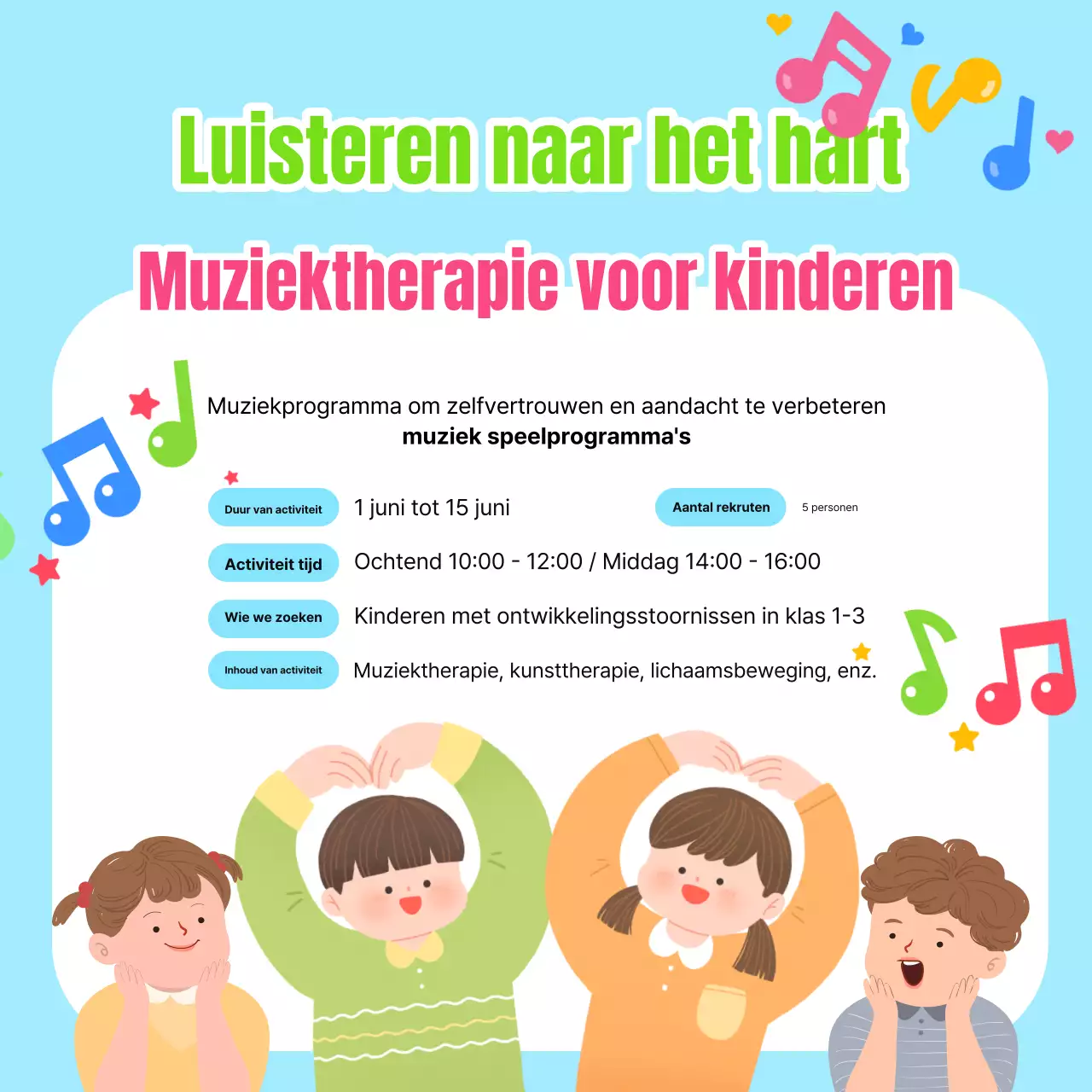 Muziektherapie voor kinderen bevorderen in lichtblauw