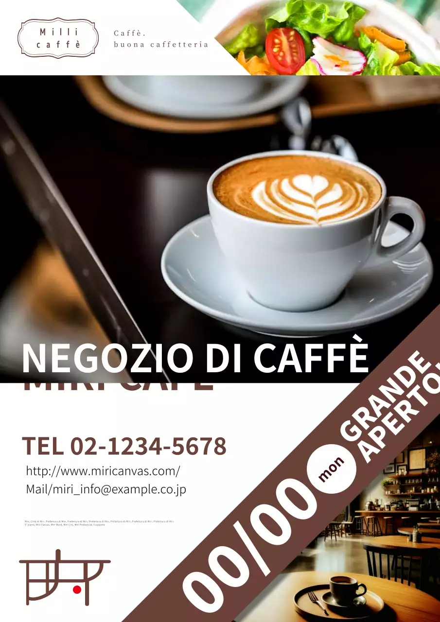 Semplice pubblicità di inaugurazione di un caffè bianco