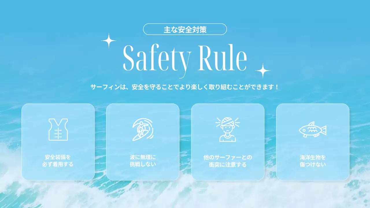水色 シンプル サーフィン お知らせ プレゼンテーション