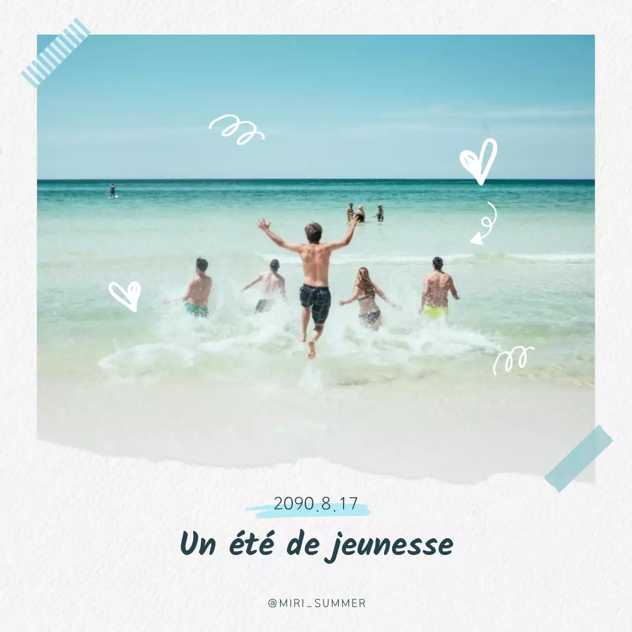 Un joli billet de vacances d'été en bleu clair et blanc