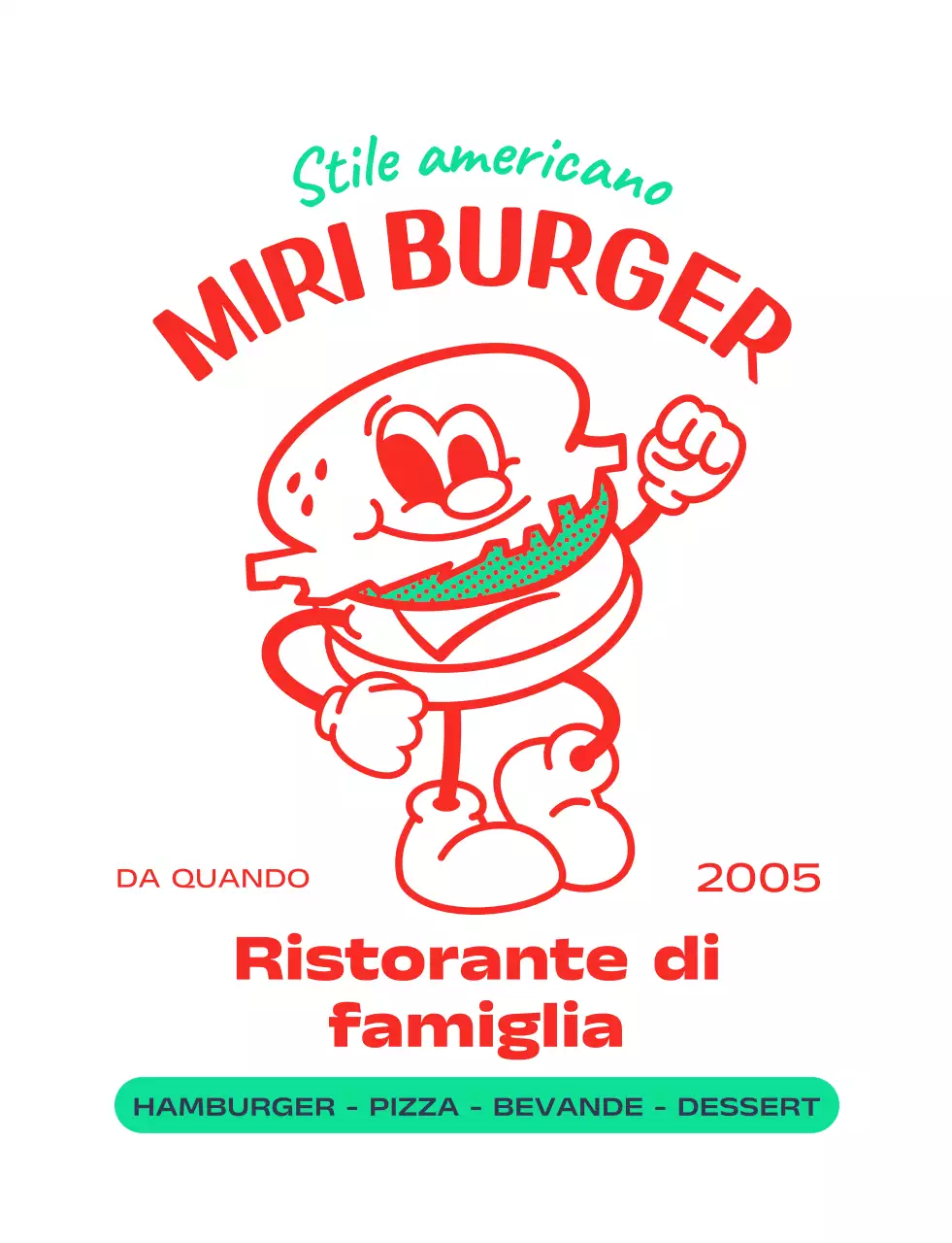 Logo con carattere di hamburger all'americana