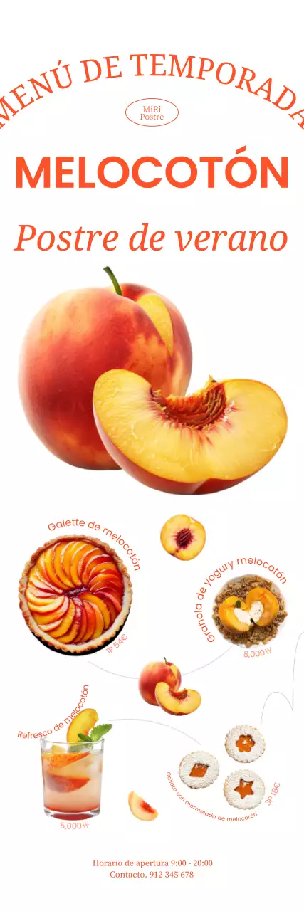 Refrescante pancarta de café con postre de melocotón