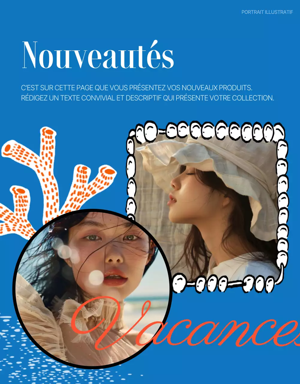 Publicité estivale vintage en bleu et rouge