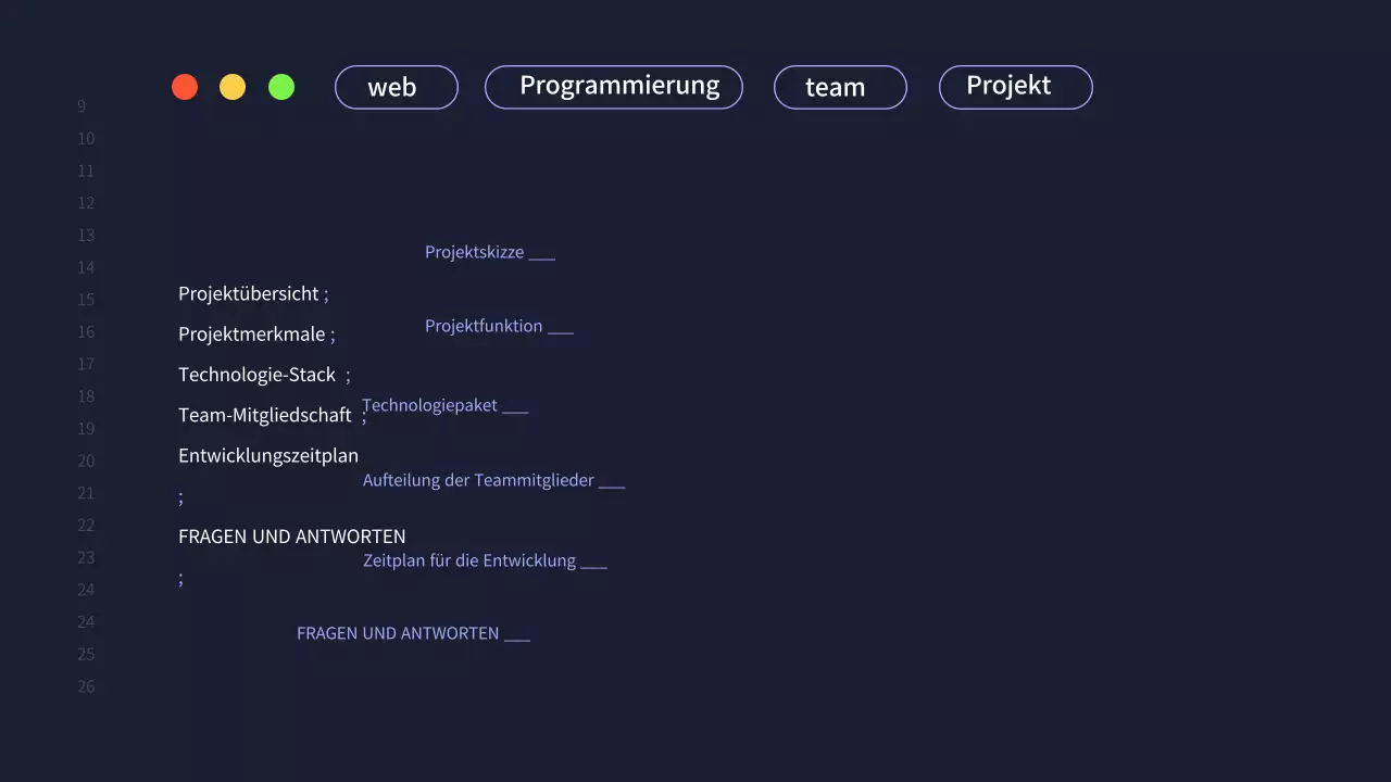 Ein einfacher Projektvorschlag eines Entwicklungsteams in Marineblau