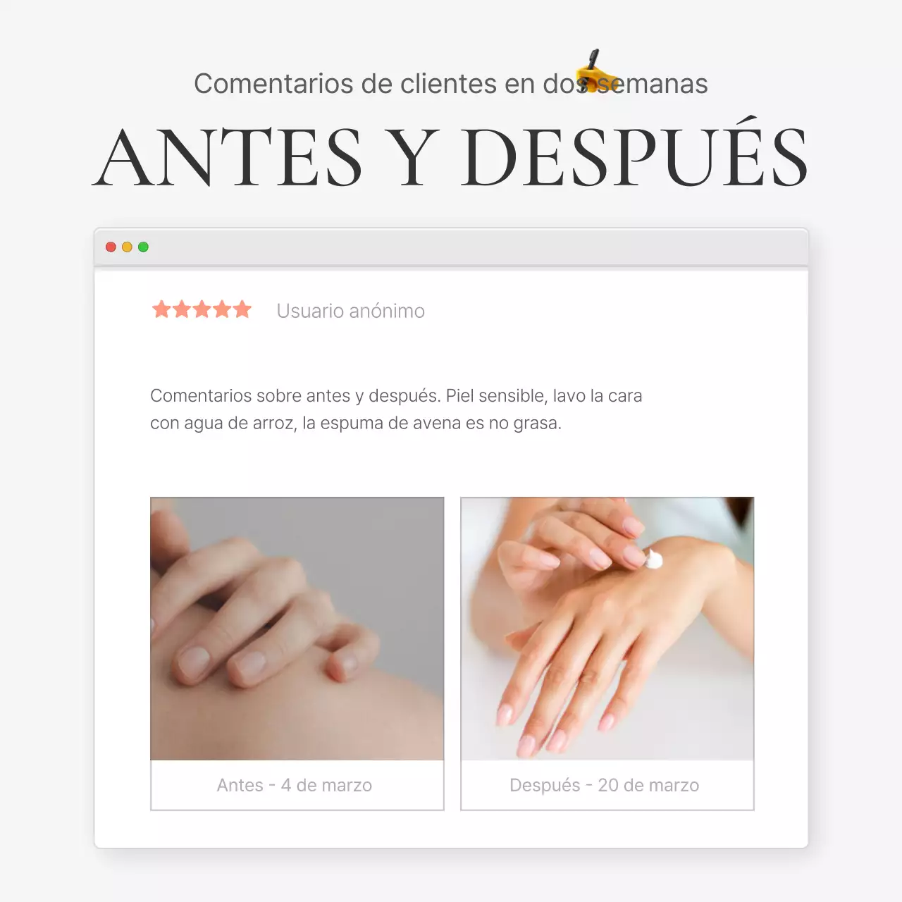 Una reseña o anuncio de una tienda de moda con un sencillo estilo de emoji blanco y gris.
