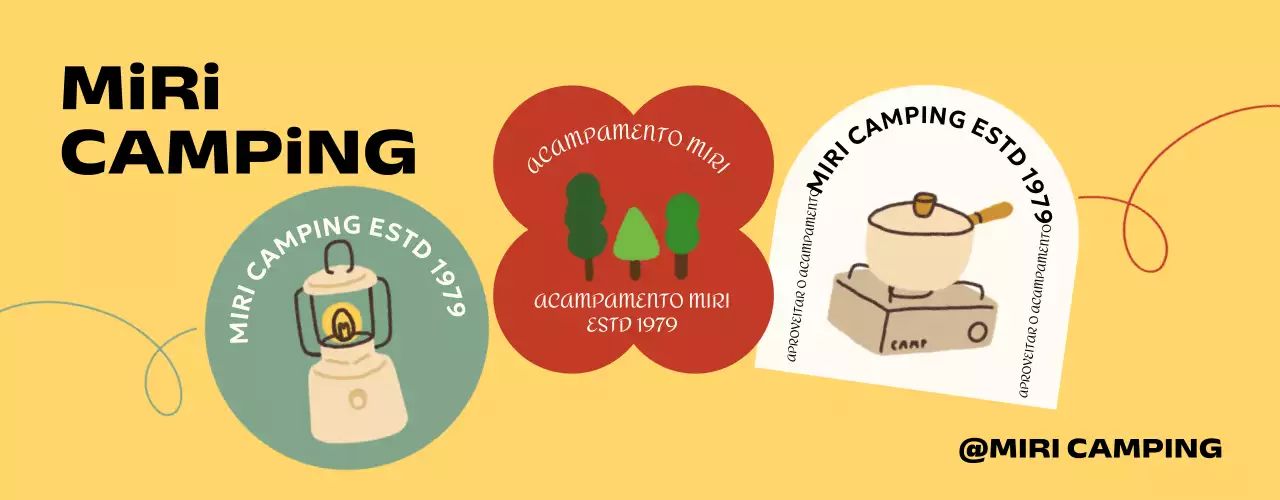 Parque de campismo com várias formas e imagens de acampamento desenhadas à mão