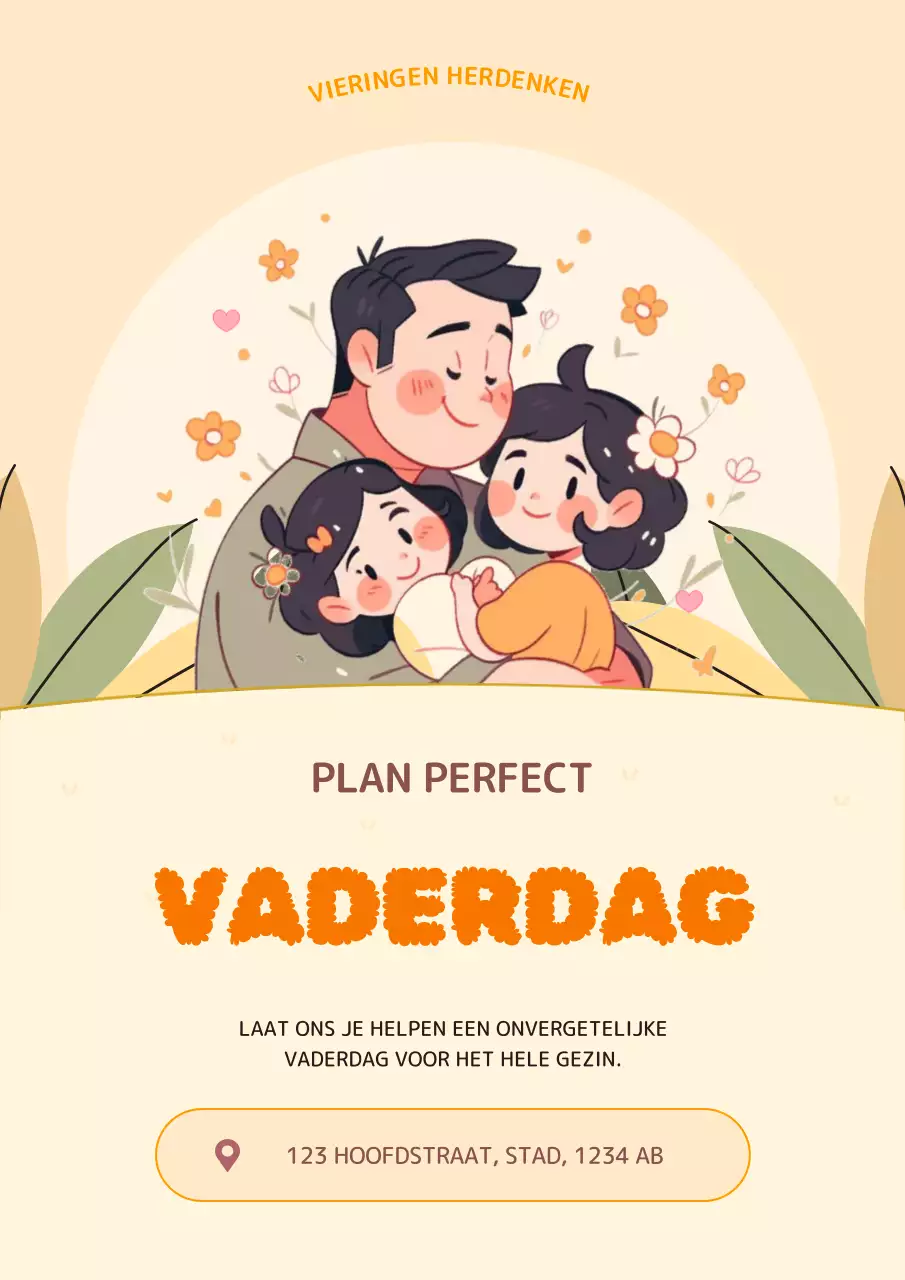 Schattige gele en oranje advertentie voor familie-evenementenbureau