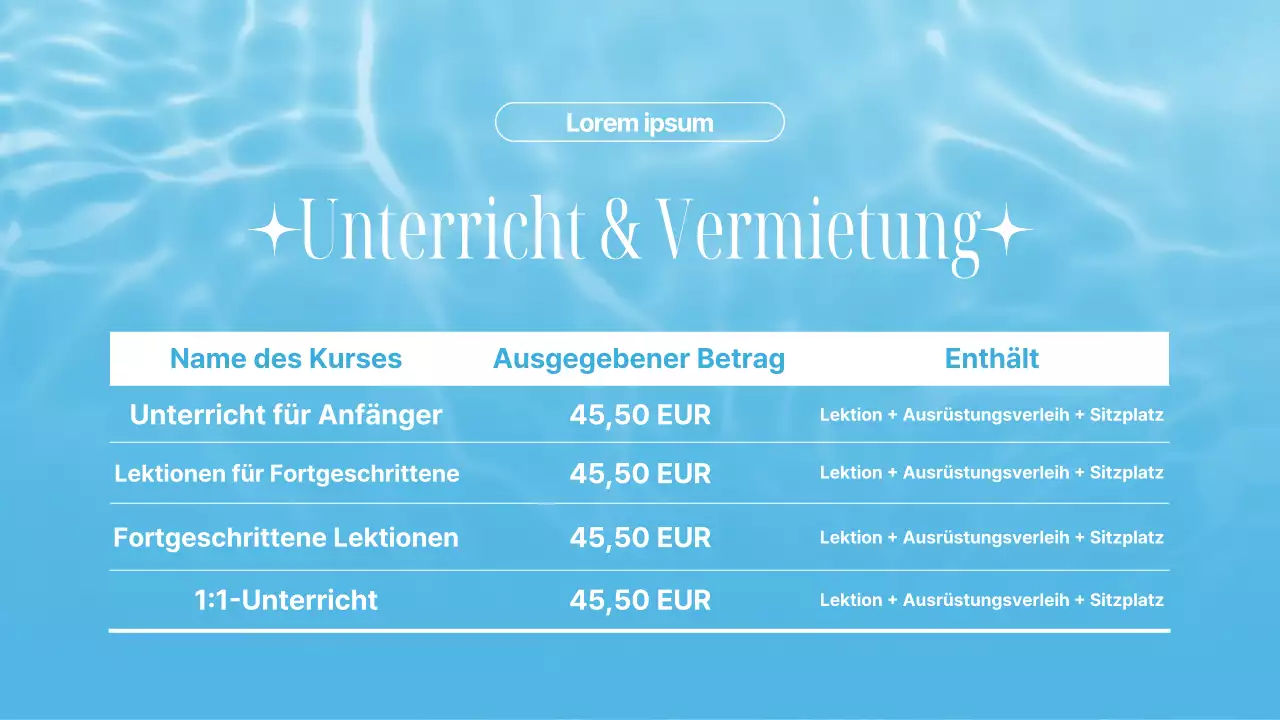 Ankündigung für einen trendigen Surfshop in Hellblau