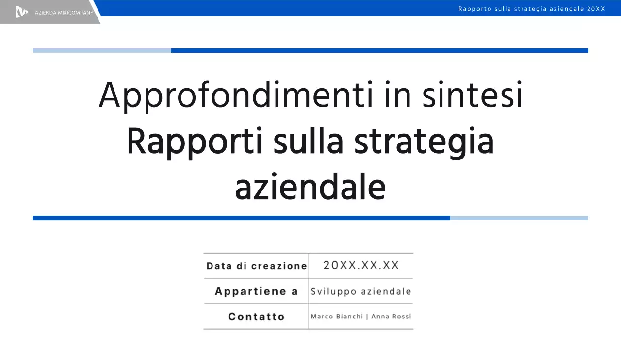 Un semplice rapporto sulla strategia aziendale in blu e nero