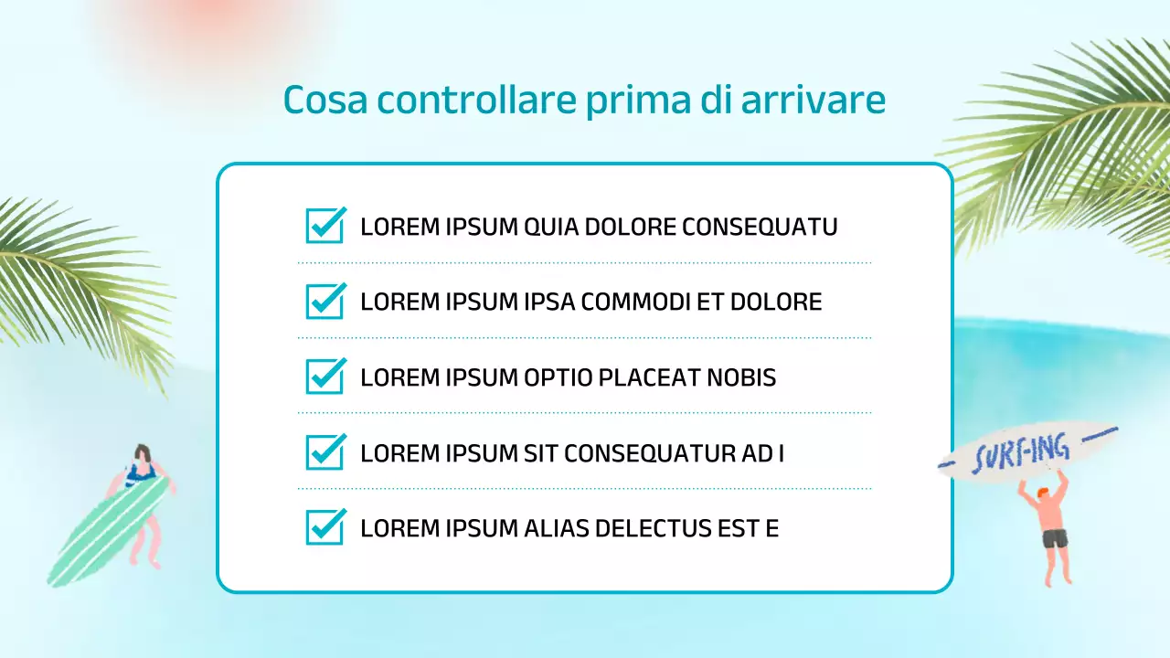Annuncio per l'inserimento di un negozio di surf con un'atmosfera tropicale in menta e blu