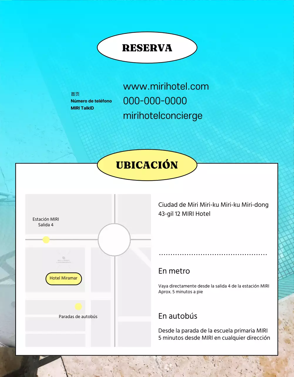 Anuncia ofertas de hoteles con toques de amarillo y azul claro