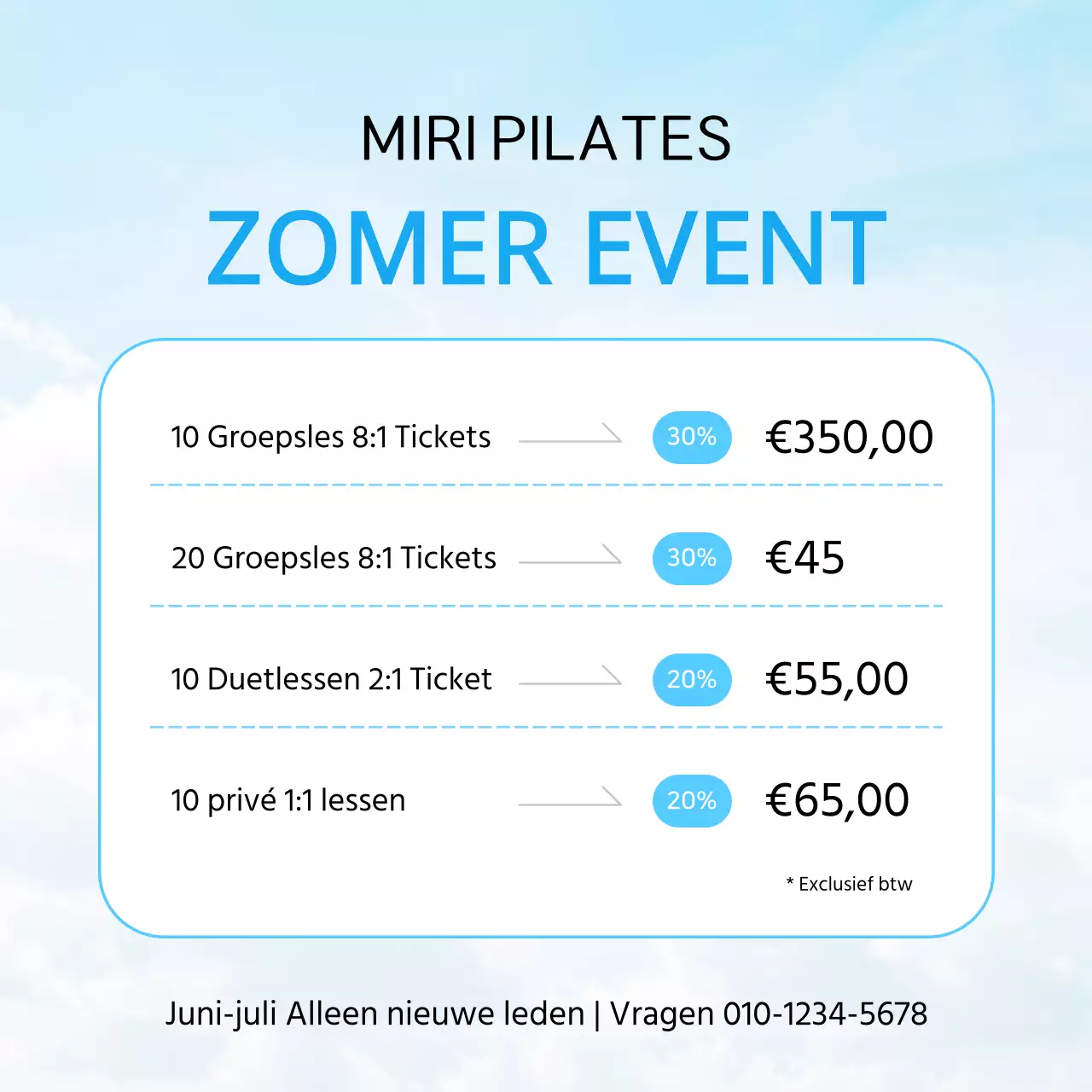 Een eenvoudig zomerevenement in lichtblauw en wit