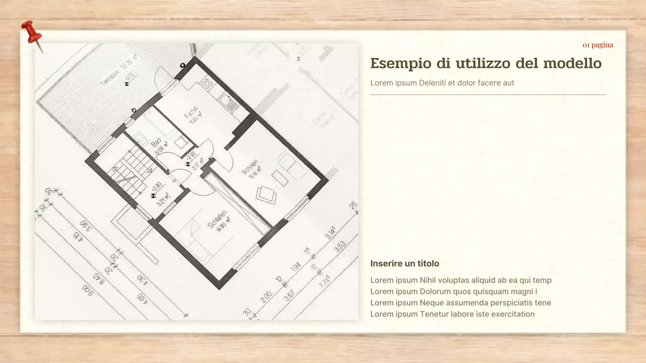 Un brief di architettura e design semplice in rosso e beige