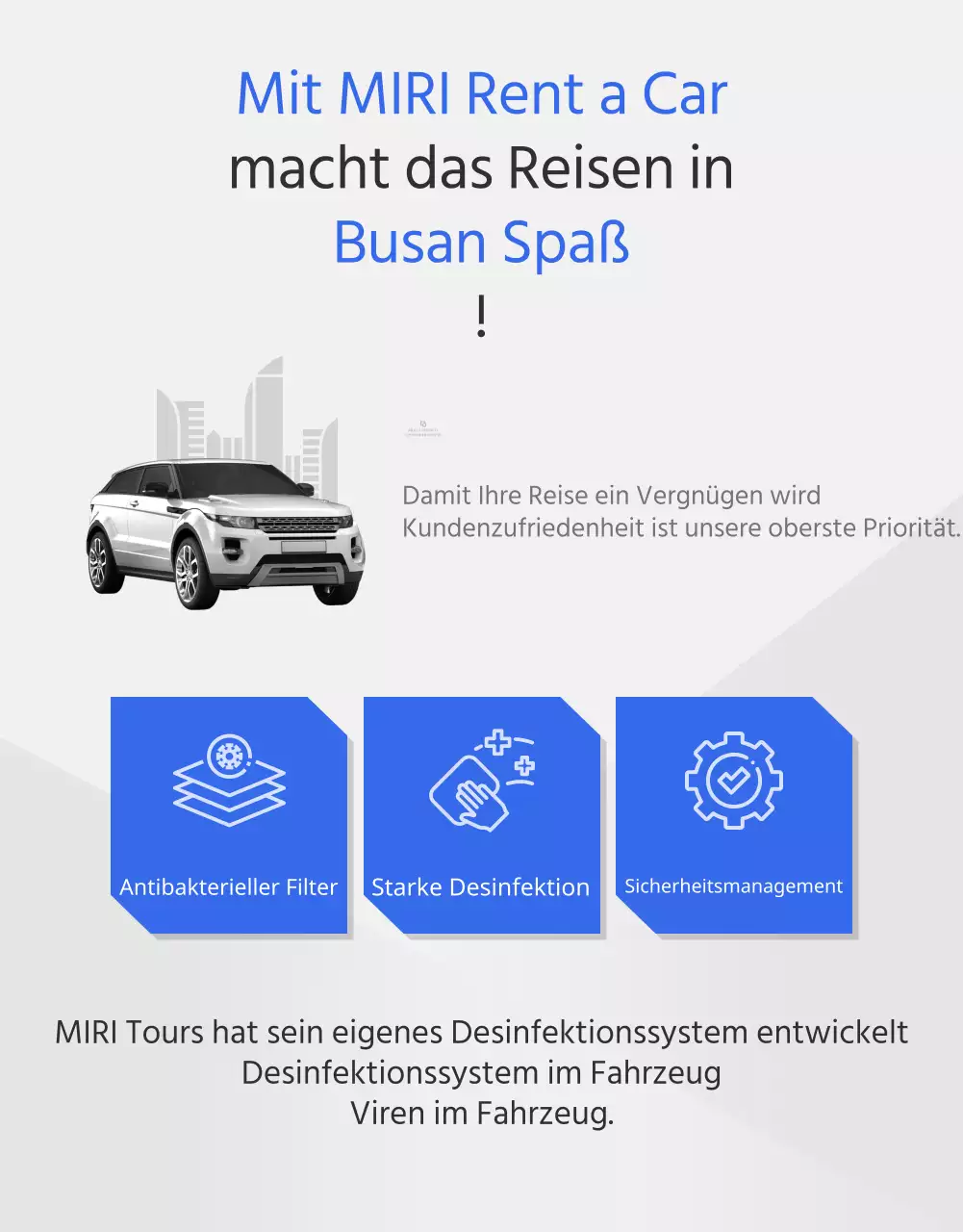 Einfache Reisebüro-Autovermietungsanzeige in Blau und Orange
