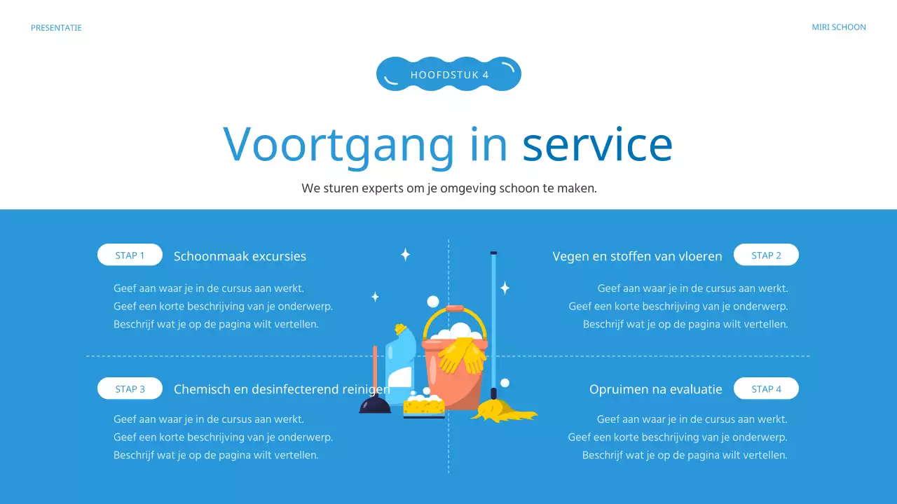 Introductie van Blue's mooie schoonmaakbedrijf