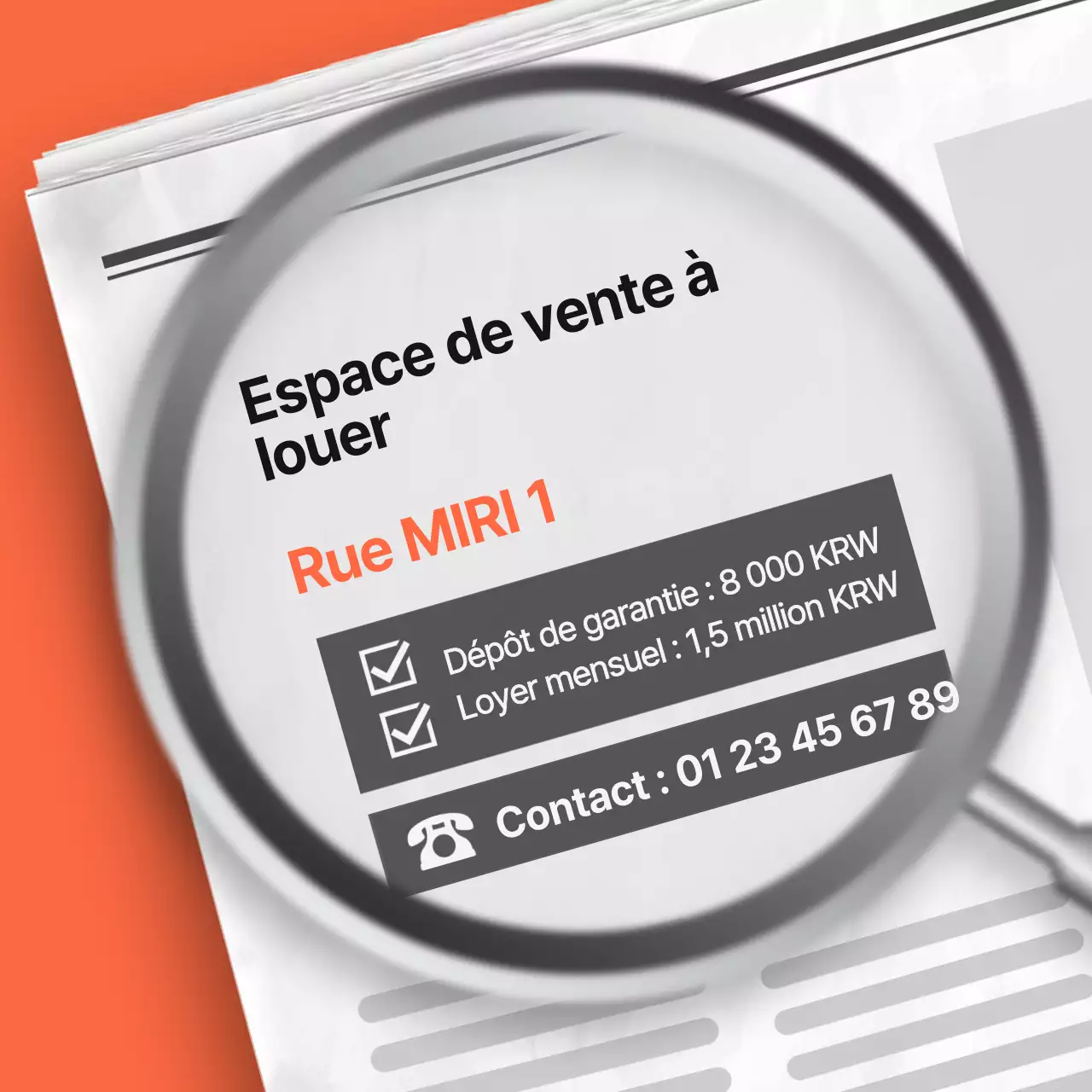 Une simple annonce immobilière en orange et gris
