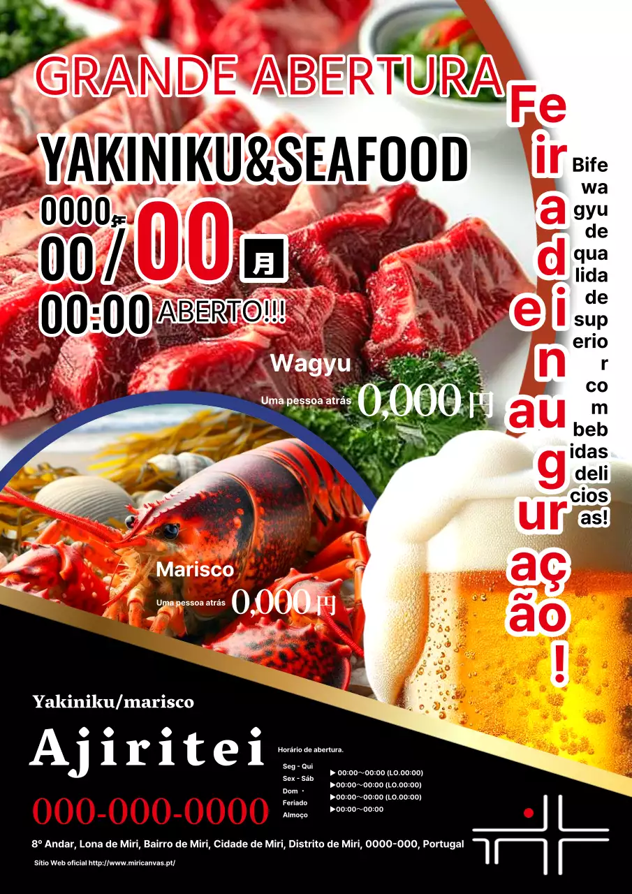 Anúncio da feira de inauguração do bulgogi branco simples e do marisco