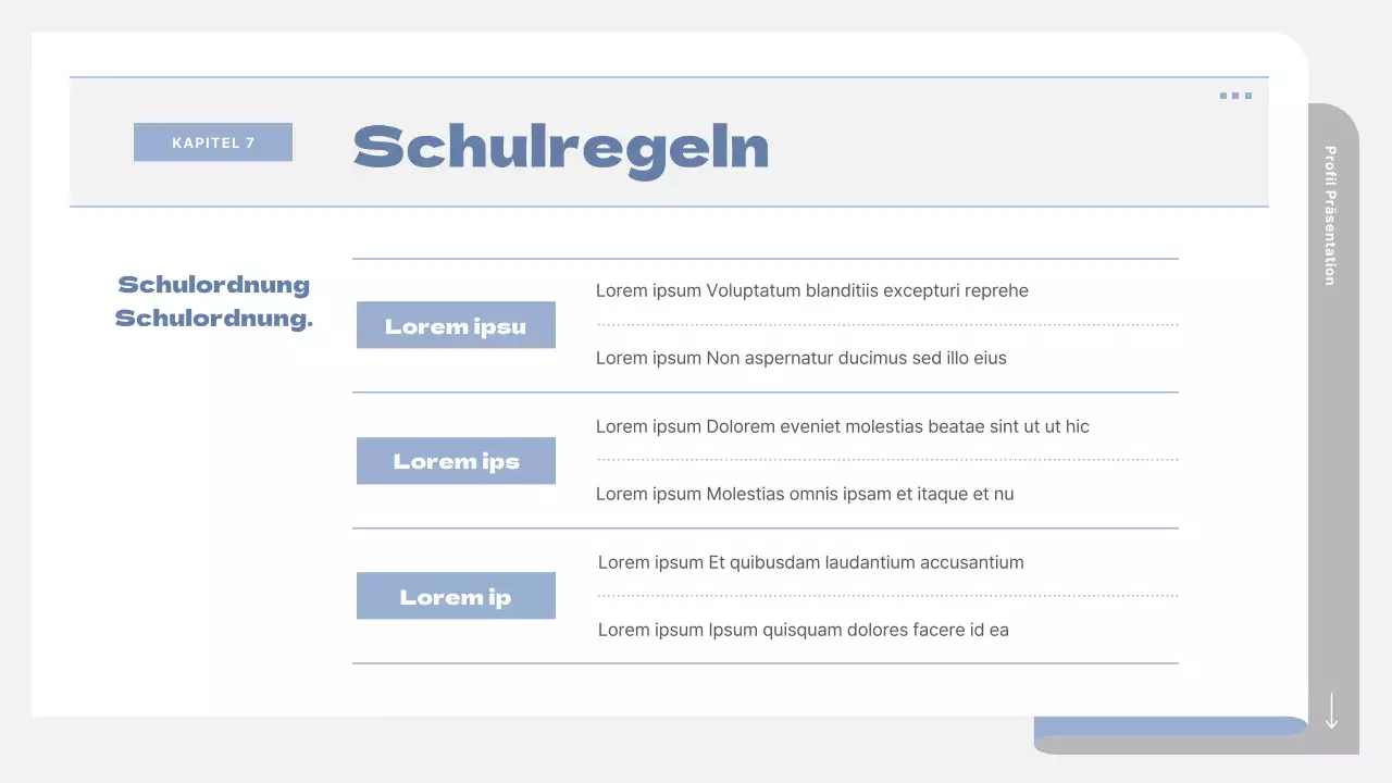 Ein einfacher Schulprospekt in Grau und Blau