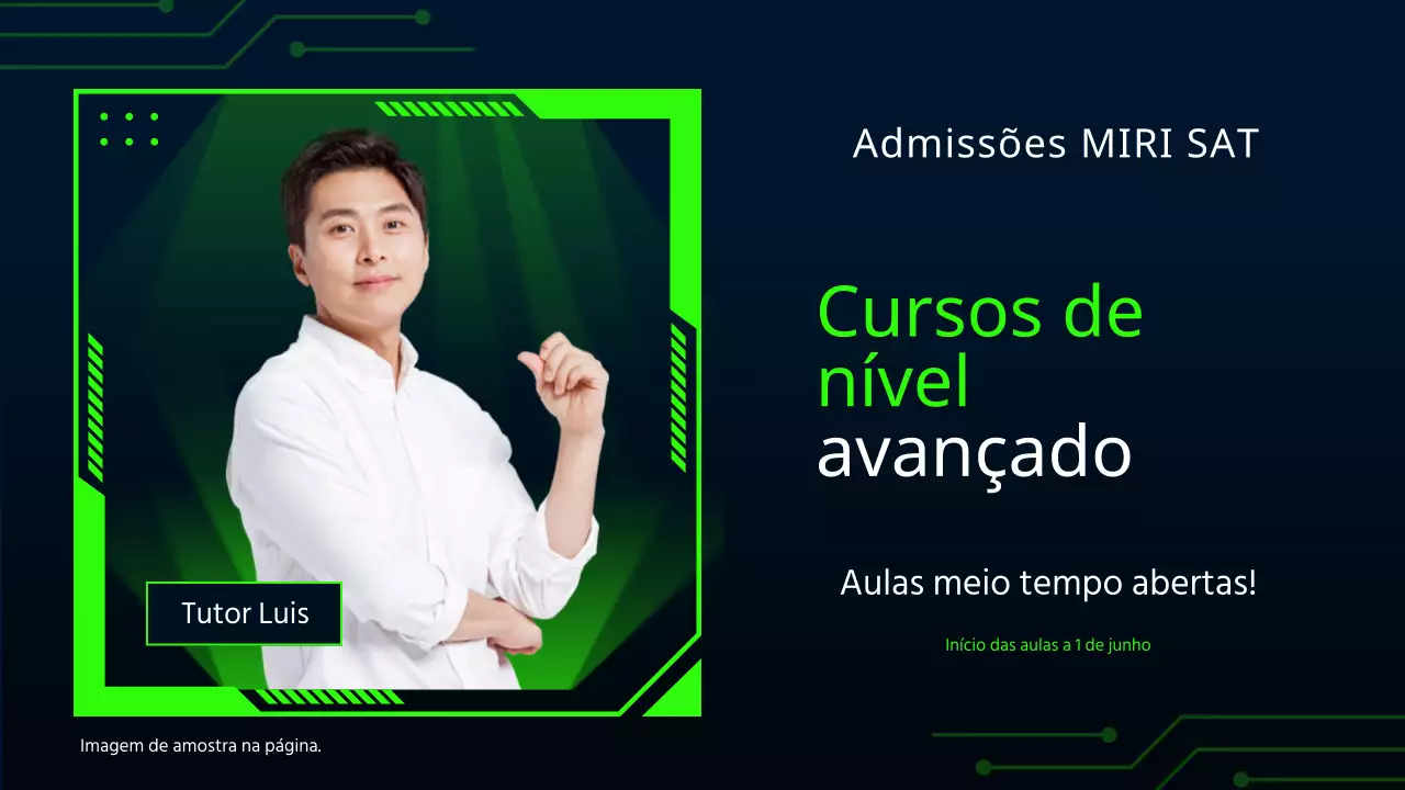 Um anúncio cibernético de junho em azul-marinho e chartreuse.