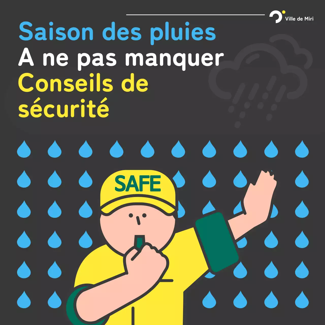 Un guide de sécurité pour la saison des pluies, en noir et bleu et en pop-art
