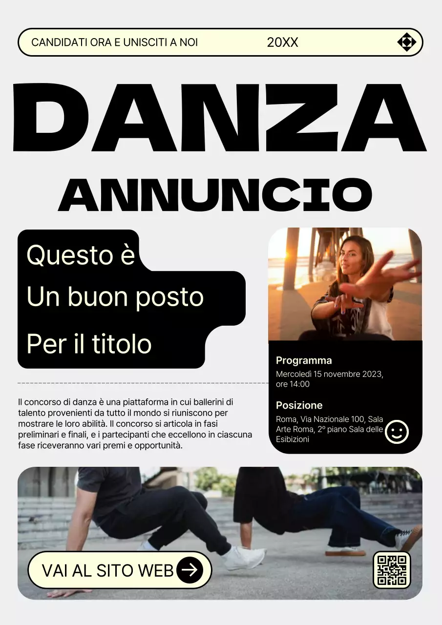 Annuncio di audizione di danza di tendenza in grigio e giallo