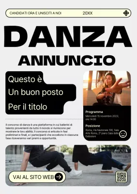 Annuncio di audizione di danza di tendenza in grigio e giallo