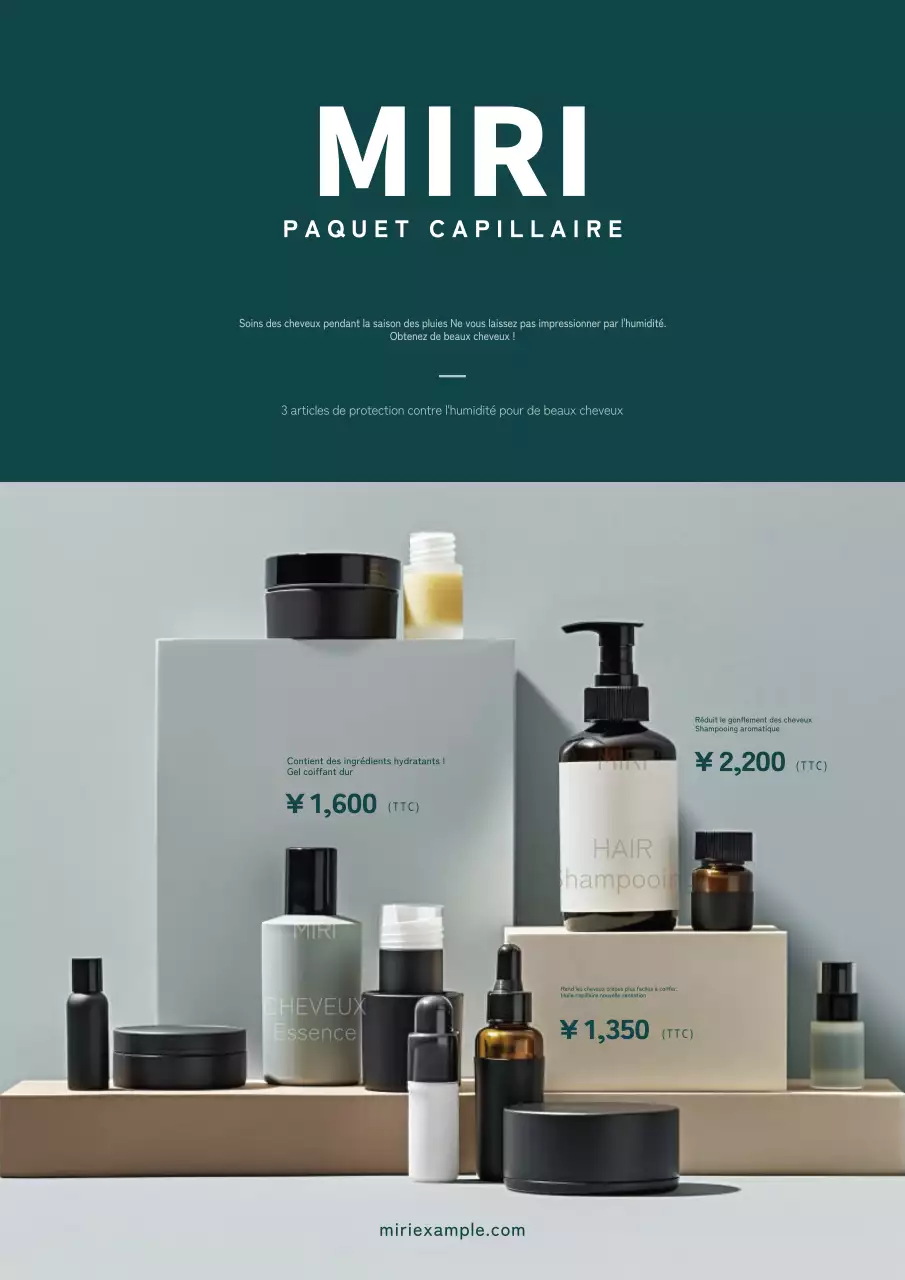 Des publicités simples de couleur kaki pour des produits de soins capillaires pendant la saison des pluies.