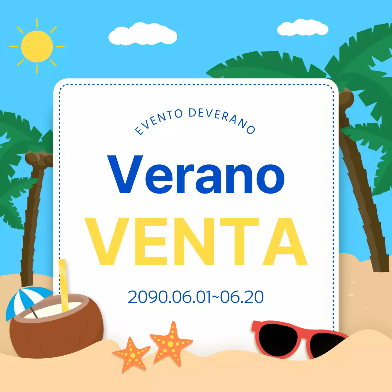 Una colección de miniaturas de eventos veraniegos de tendencia en azul claro y azul