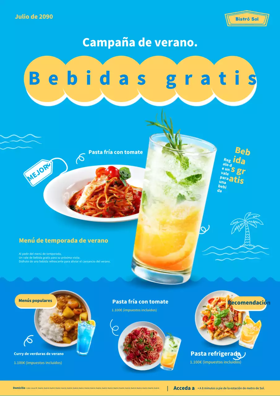 Promueve los bonitos colores azul y amarillo de los productos de temporada de verano.