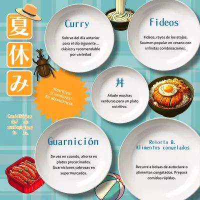 Aquí tienes un sencillo almuerzo de vacaciones de verano para la escuela primaria, en naranja y azul.