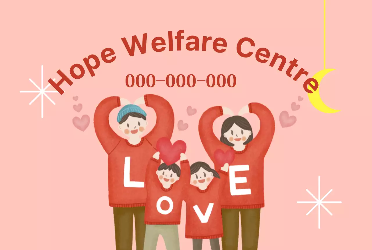 Warme und helle Sozialstation mit Familienillustrationen