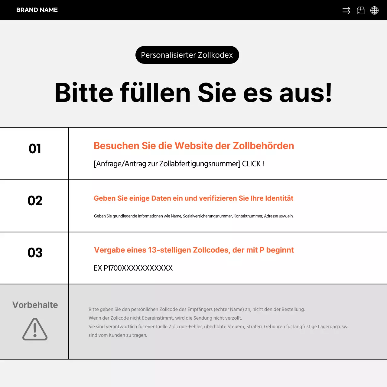 Einfache orange-schwarze Übersee-Direktverkaufswerbung in den sozialen Medien
