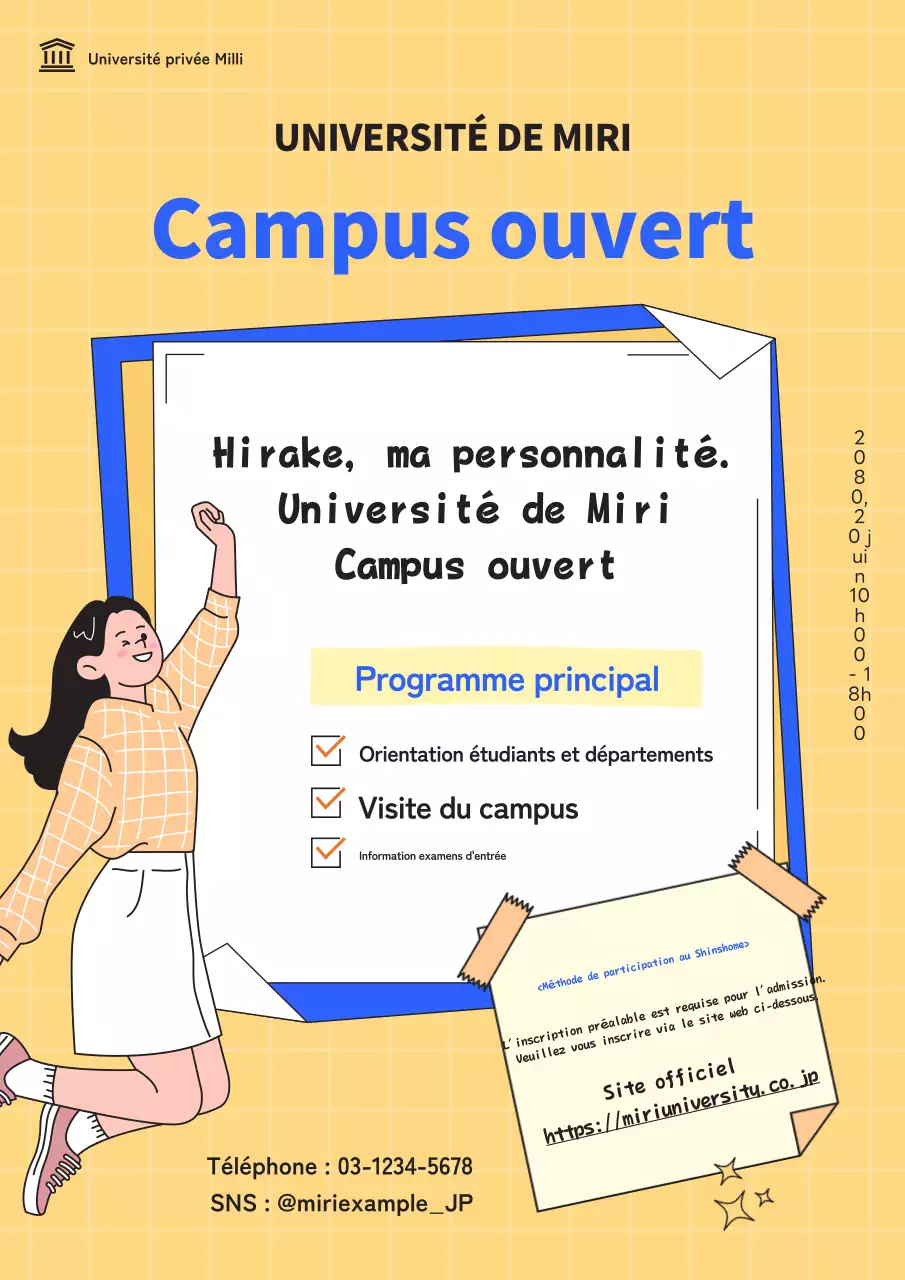 Promouvoir l'accueil d'un campus ouvert de l'université en jaune et bleu rétro