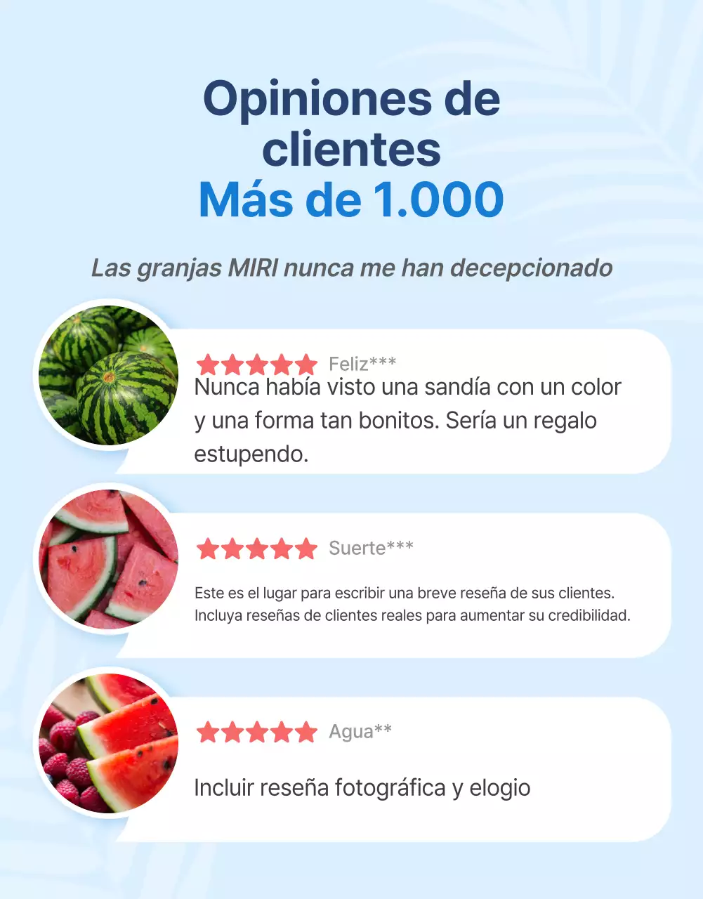 Promocionar las frutas naturales de temporada en azul y blanco