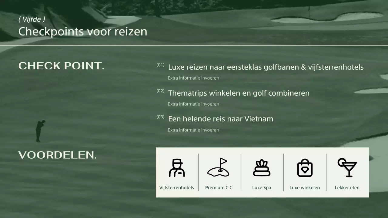 Een moderne golfreisgids in kaki en ivoor