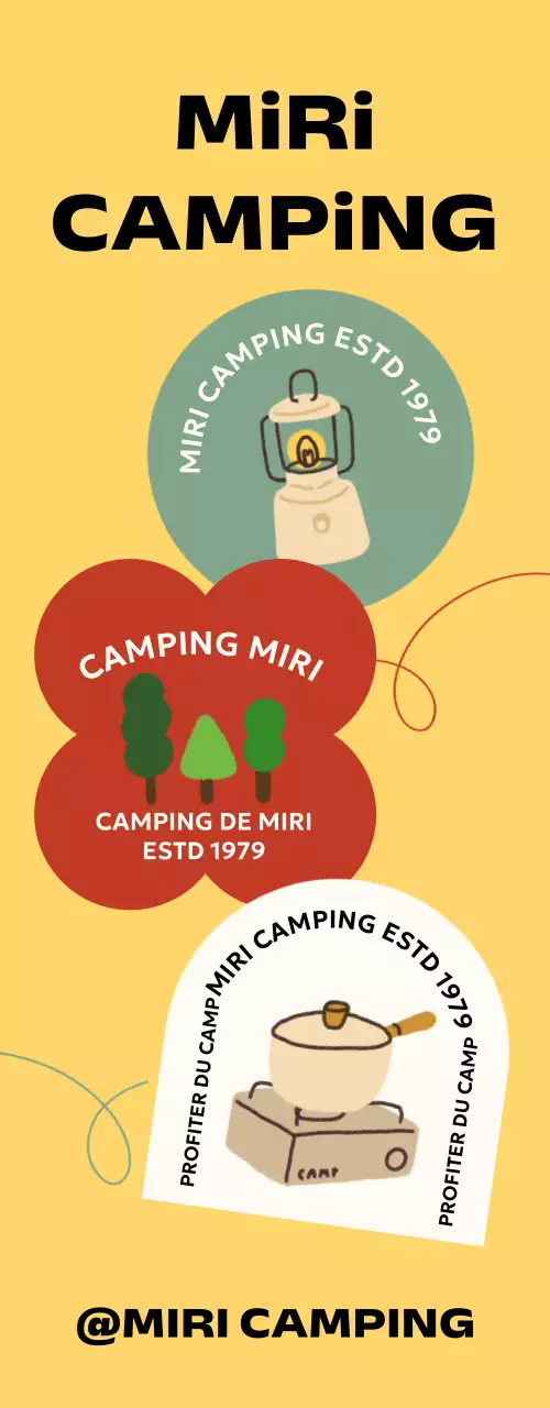 Camping avec différentes formes et images de camp dessinées à la main