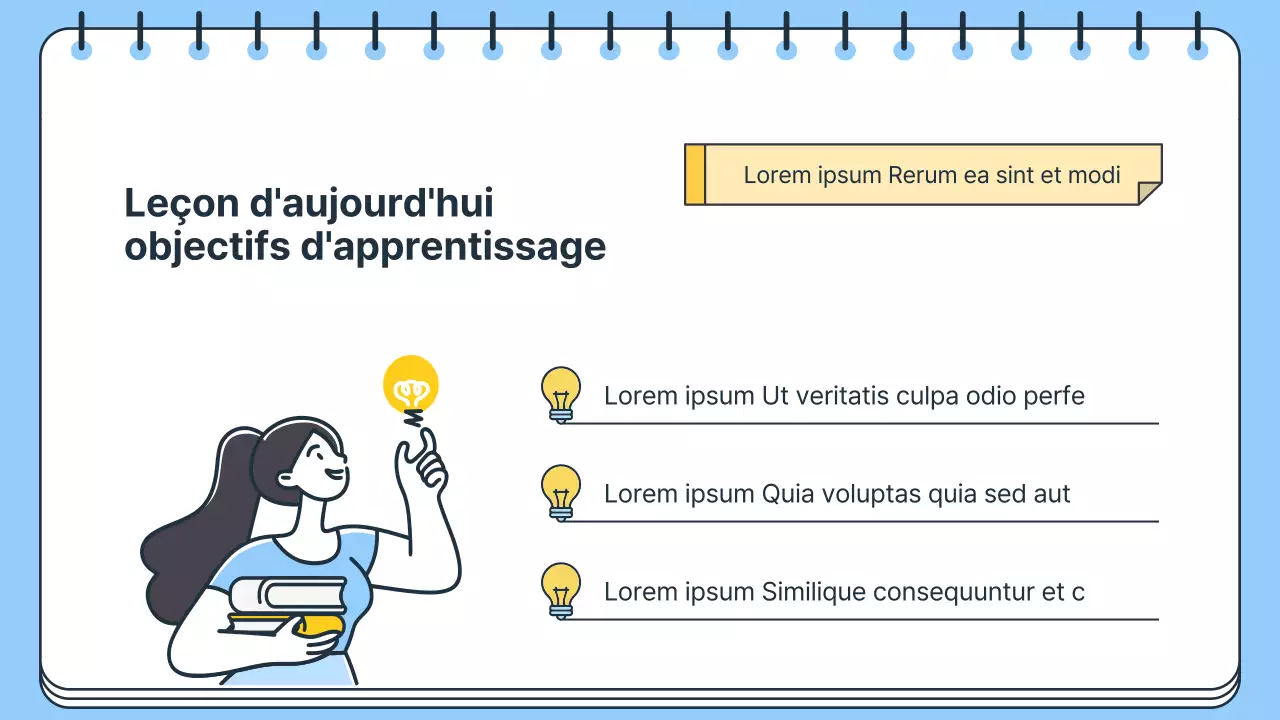 Plan de cours simple pour un professeur d'école en bleu et blanc