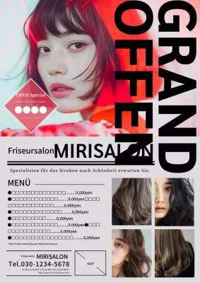 Moderne und einfache Friseurwerbung in Rot und Grau