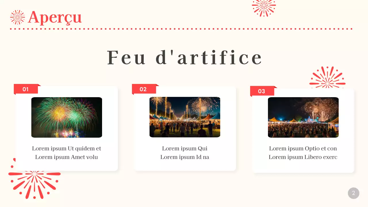 Planification d'un feu d'artifice beige et rouge