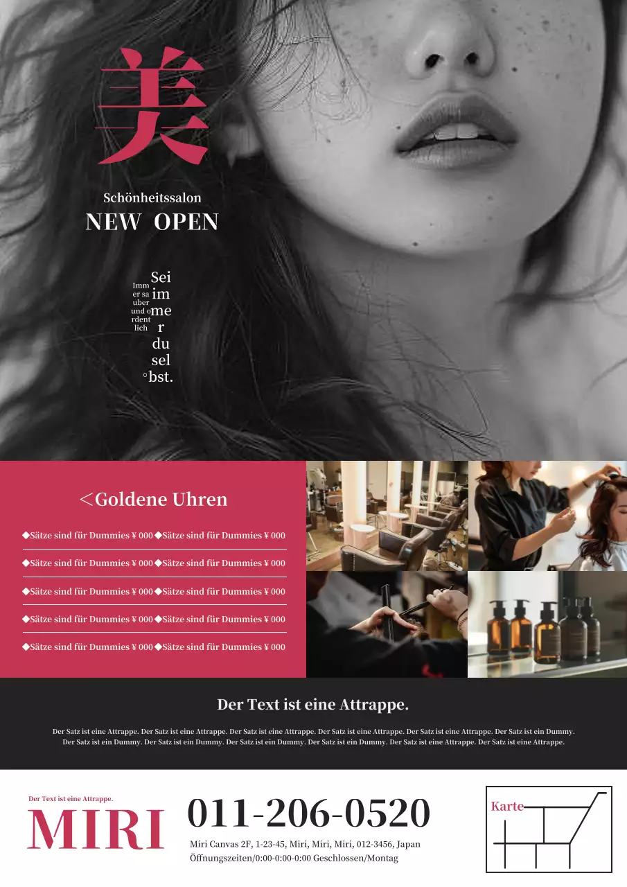 Eine schlichte und moderne Friseursalonwerbung in Rot und Schwarz