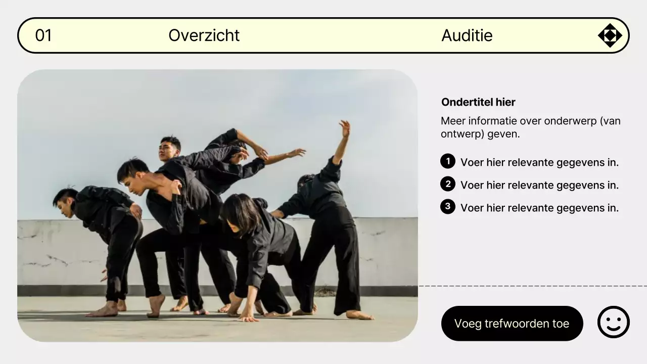Promoot je dansauditie in trendy grijs en geel