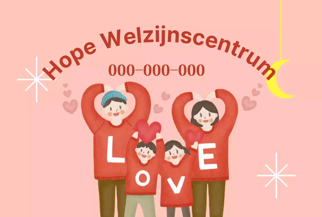 Warm en licht welzijnscentrum met familietekeningen