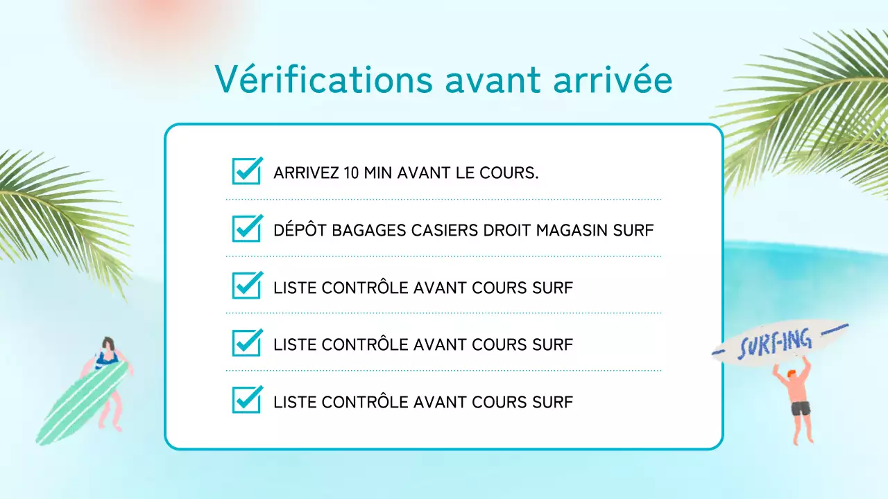 Annonce pour le placement d'un magasin de surf à l'ambiance tropicale dans les tons menthe et bleu