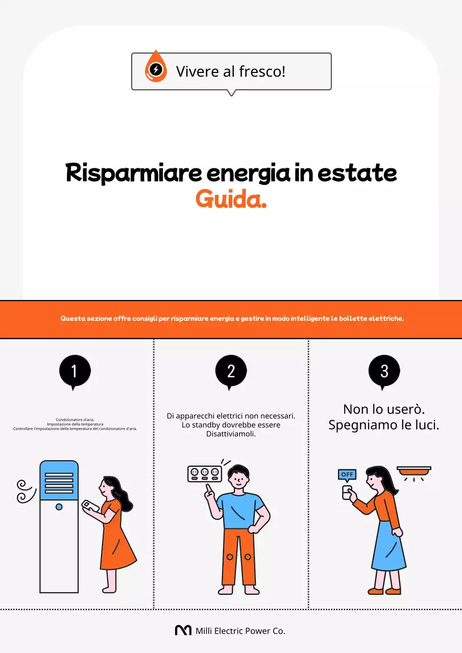 Una semplice campagna di cooperazione arancione e nera per il risparmio energetico!