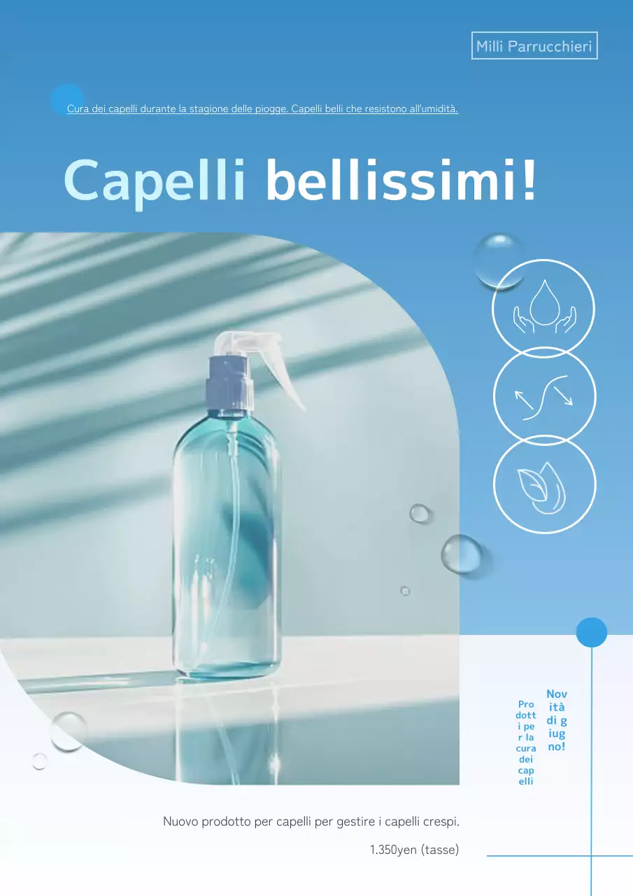 Promuovere prodotti semplici per la cura dei capelli per la stagione delle piogge in blu e celeste